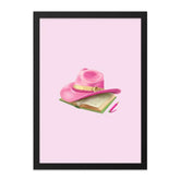 Pink Cowboy Hat Wall Art, Western Decor Print, Cowgirl Aesthetic, Books and Hats, Pink Home Decor, Girly Wall Art, Cute Pink Wall Art - Tawshia